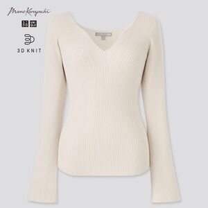 Uniqlo x Mame Kurogouchi 3D Knit Ribbed Long-Sleeve Sweater, Cream
